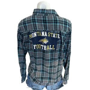 Montana State Bobcats Plaid Flannel Shirt MEDIUM Oversized Tailgate Football MSU
